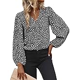 EGRETLAC Long Sleeve Blouses for Women, Leopard Print Chiffon Tops V Neck Loose Business Shirts Casual Work Tunic