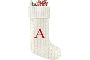 Yoochee 21 Inches Knitted Christmas Stockings with Initials, Large White Custom Monogram Embroidery Christmas Stockings with Letter, Personalized Xmas Decoration for Holiday Family Party-A