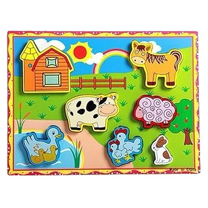 DD Farm Wooden Chunky Puzzle,Preschool Early Educational Development Toys for Age 3 4 5 Year Old and up Child Kids Toddlers Baby Boys Girls (7 Pcs)