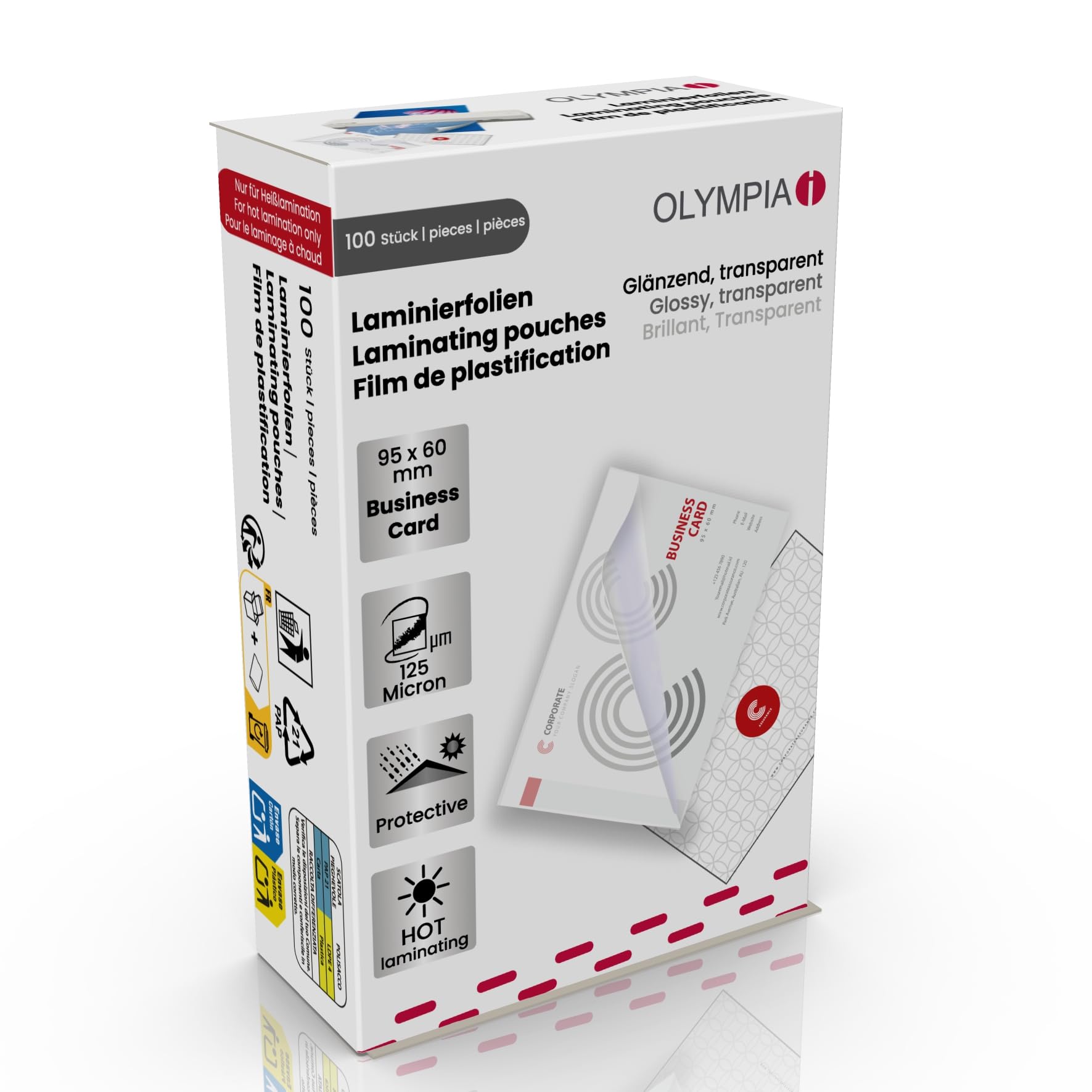 Olympia Laminating Pouches Business Cards 125 Micron Glossy Pack of 100 9179