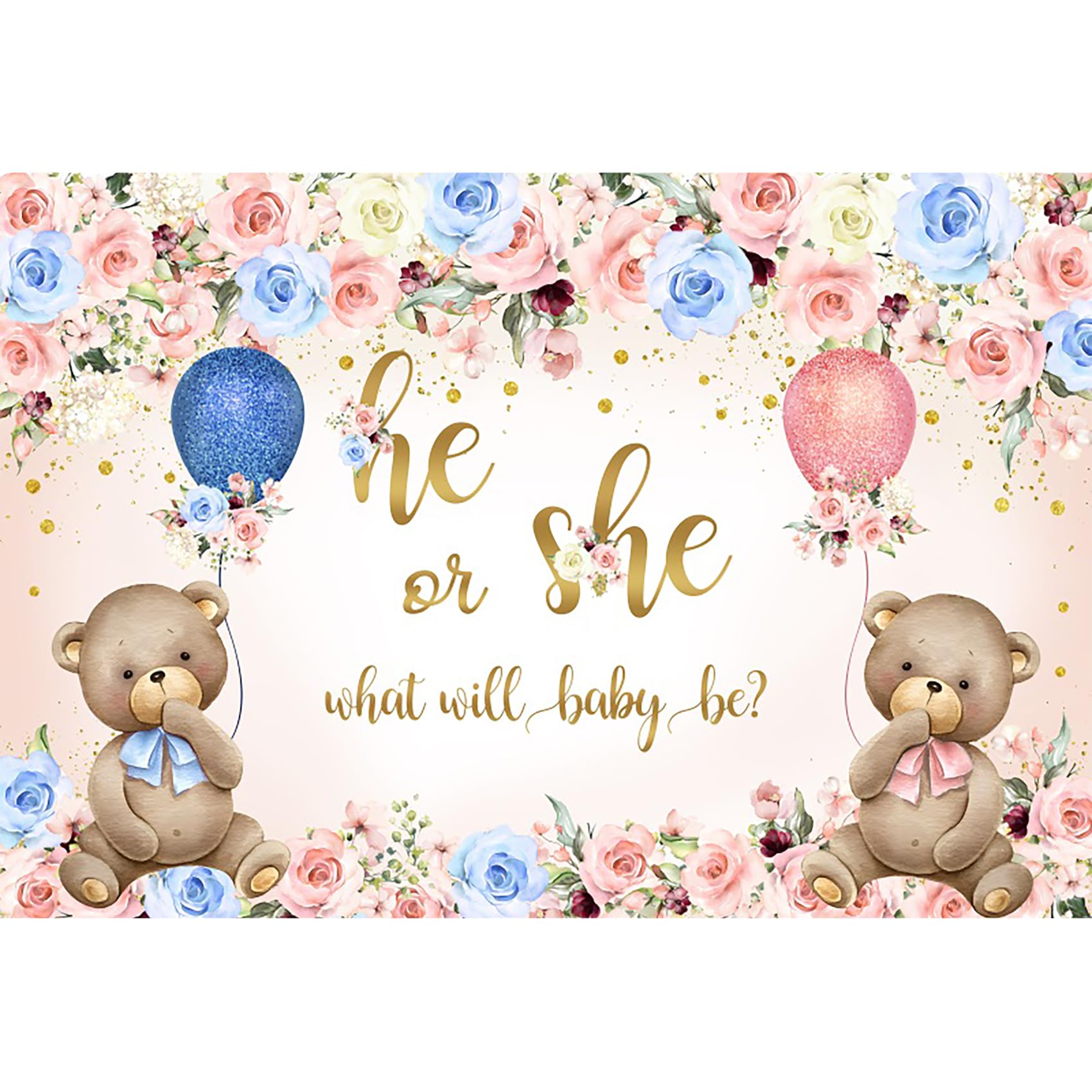 MIRRORANG 3x2,5m He or She What Will Baby be Backdrops for Baby Shower Floral Cute Bear Baby Gender Reveal Photography Backgrounds Newborn Announce Pregnancy Party Decorations Photo Props, Vinyl