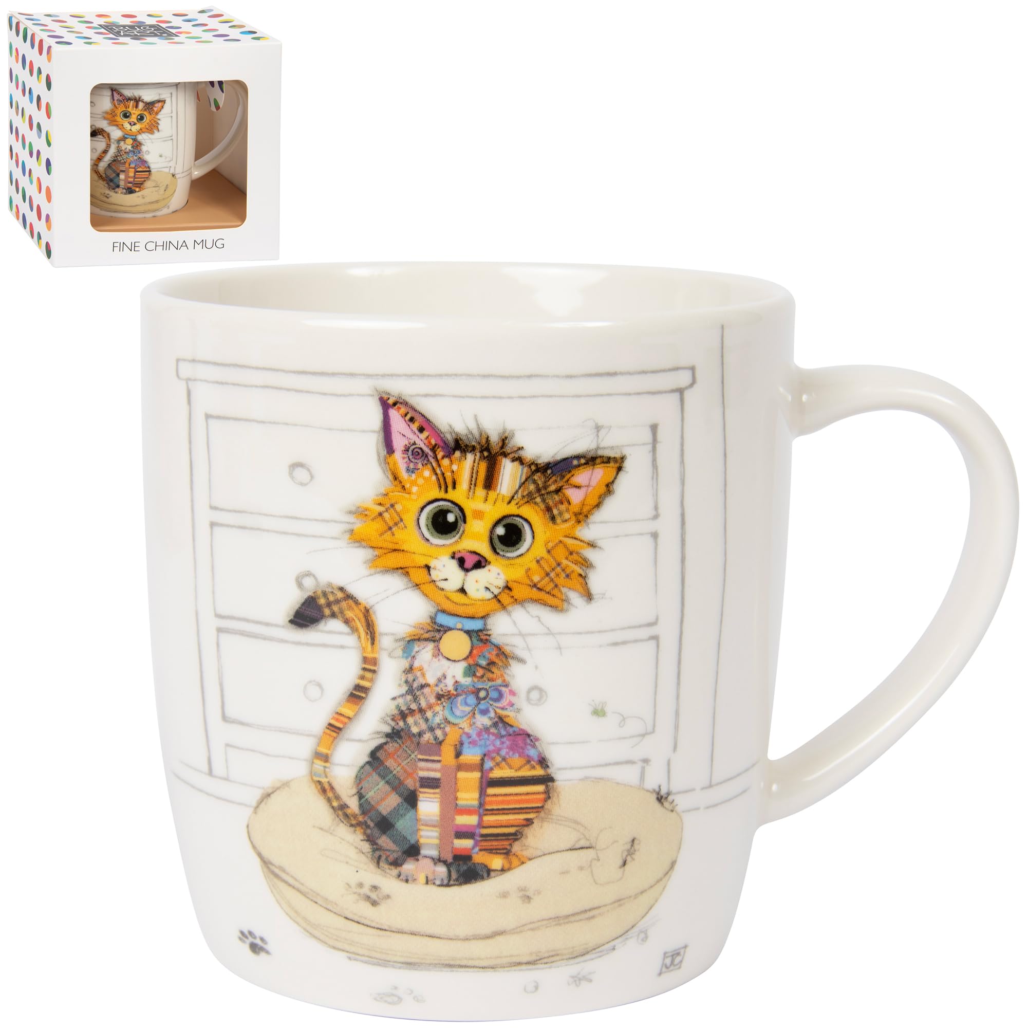 Lesser & Pavey British Designed Barrel Coffee Mug | Ceramic Mugs for Home or Work | Large Mugs for Hot Drinks | Kimba Kitten Tea and Coffee Cups - Bug Art — image 1