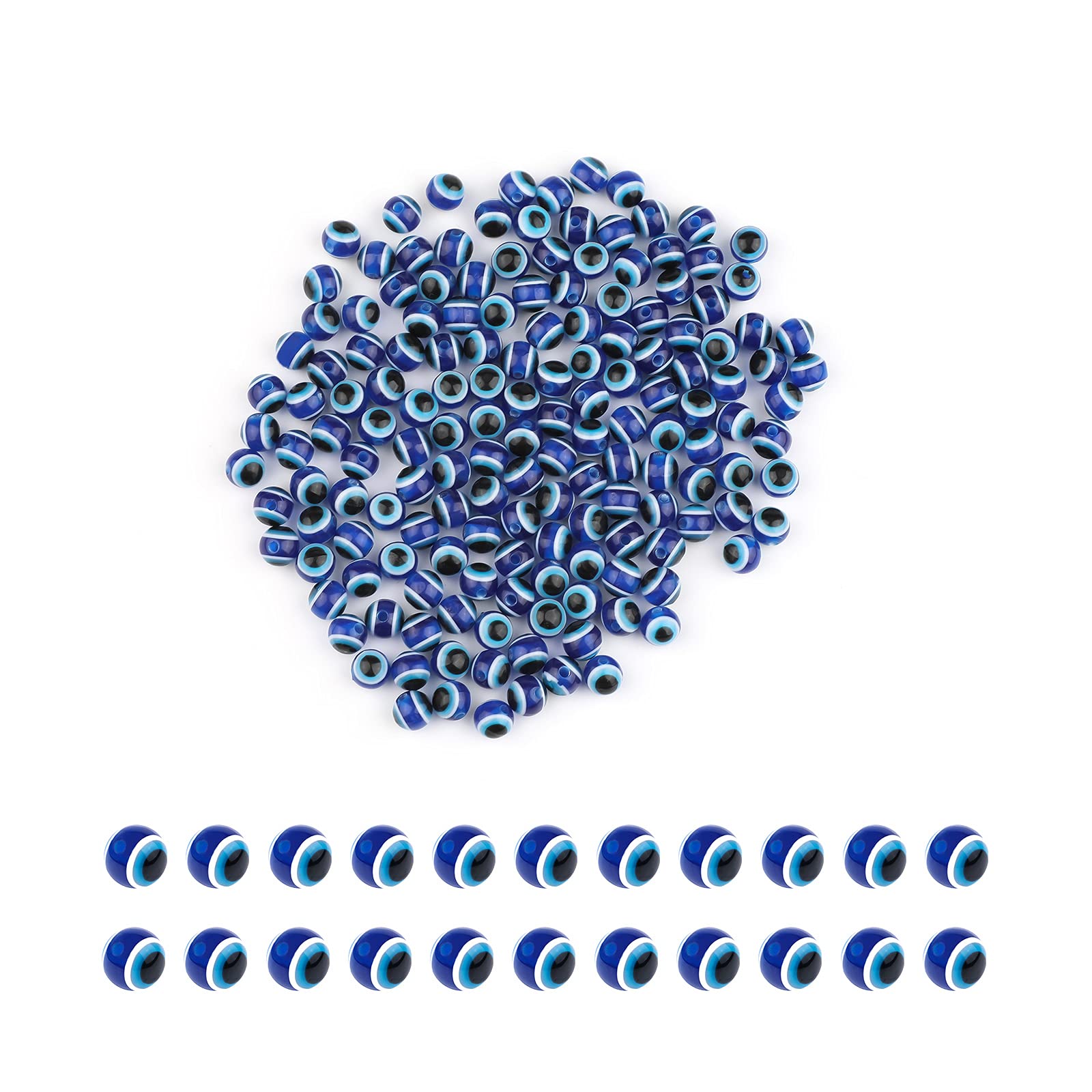 SAVITA 200pcs Blue Evil Eye Bead Eyeball Spacer Beads - Handmade Resin Jewelry Making Charms (6mm/0.23inch)
