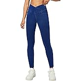 Heathyoga Crossover Jeggings for Women Tummy Control Pull on Stretchy Jeans for Women High Waisted Skinny Jeans