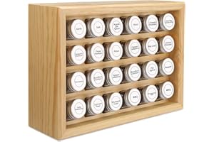 100% Solid Wood Spice Rack, Includes 4oz Clear Glass Jars,315 Pre-Printed Labels.Fully Assembled. (Natural)