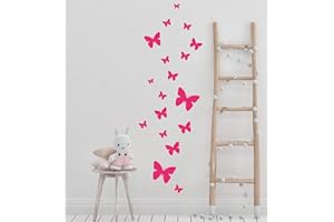 CREATE-A-MURAL Butterfly Wall Decals for Girls Bedroom (26) Girls Room Decor Stickers of Butterflies Bedroom Wall Art Vinyl Peel & Stick Wall Stickers Birthday Party Decoration Present Teen Toddler (Hot Pink)