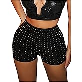 MakeMeChic Women's Sparkly Rhinestone Mini Shorts Elastic High Waisted Party Y2K Shorts