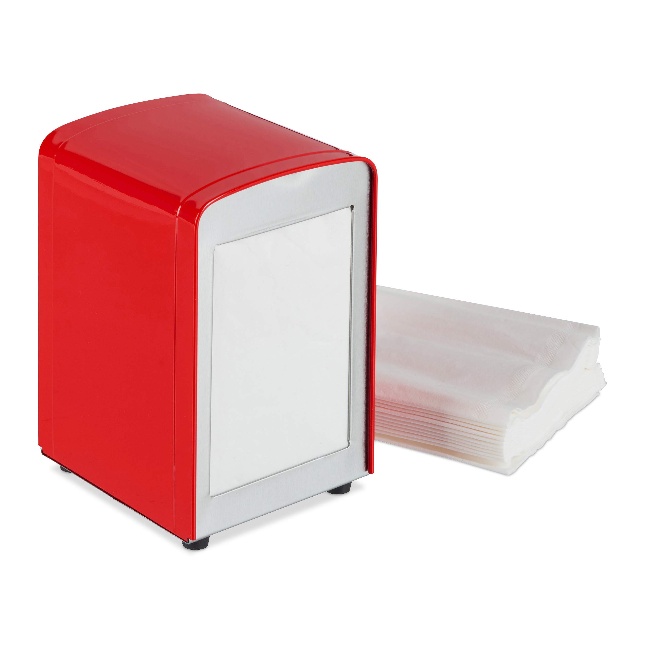 Relaxdays Napkin Dispenser Retro, Small Paper Serviettes, for Cafe, Bistro etc, HWD: 15x9.5x11, Red