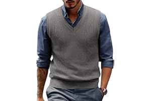 PJ PAUL JONES Mens Sweater Vest V Neck Cable Knitted Casual Sleeveless Pullover Sweaters