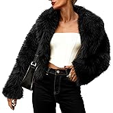 Tankaneo Womens Faux Fur Jacket Cropped Winter Fall Shaggy Coats Long Sleeve Fluffy Short Coat Fuzzy Outerwear