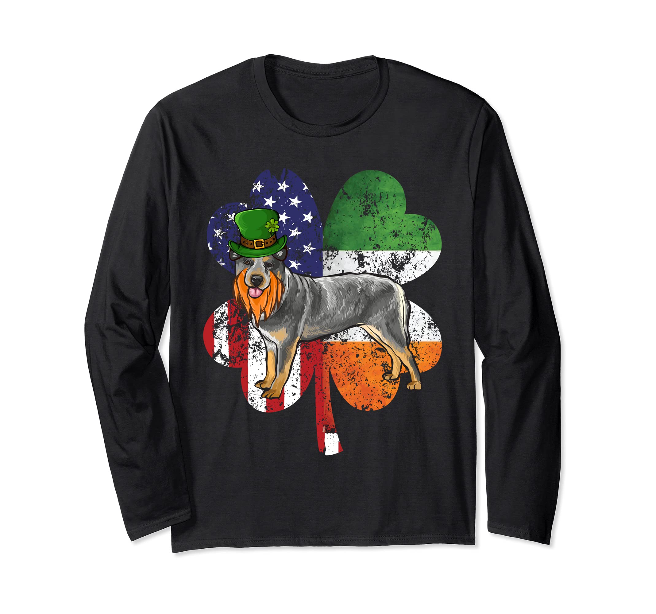St Patricks Day Irish American Flag Australian Cattle Dog Long Sleeve T-Shirt