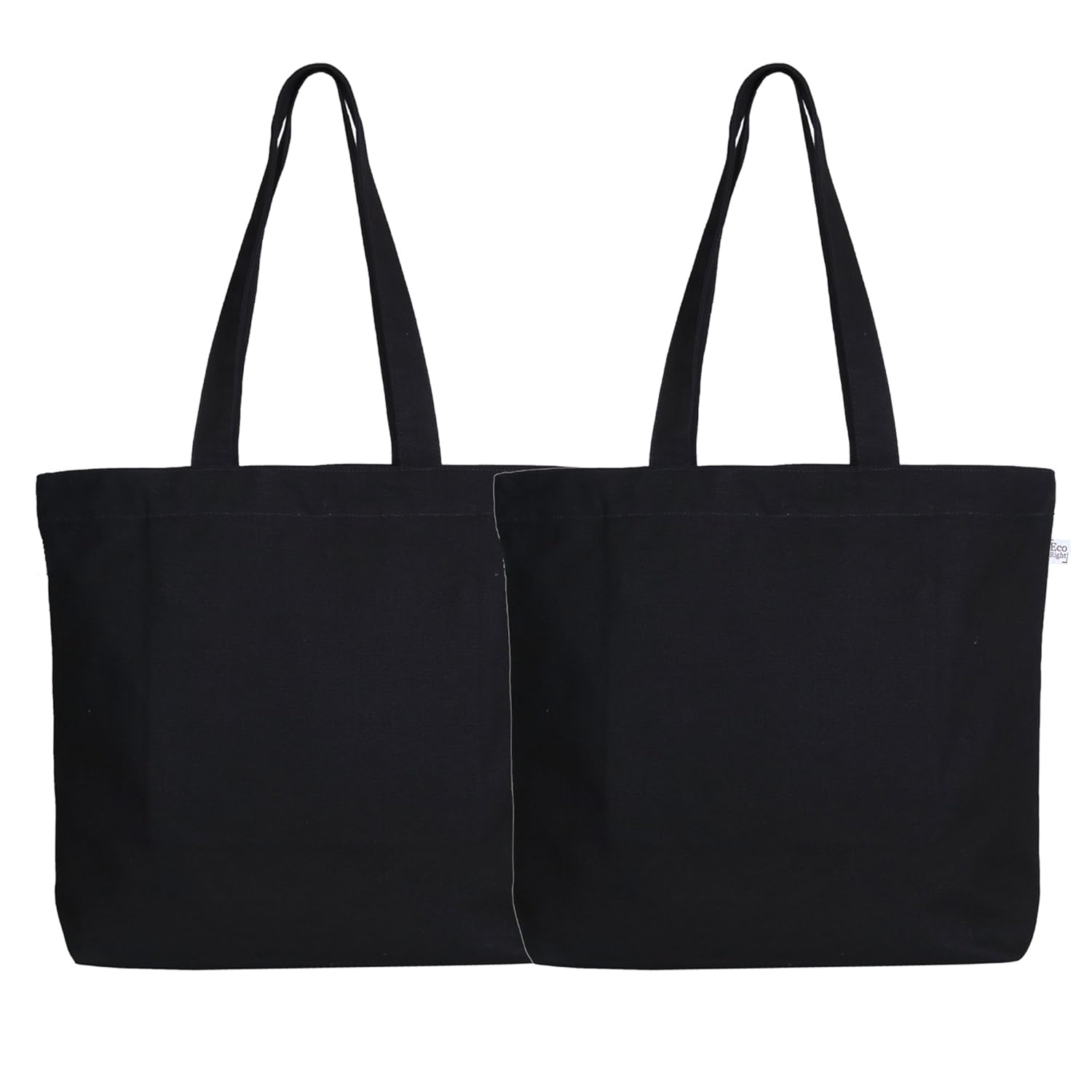 ecoright resuable 100% eco-friendly canvas large tote bag, &ndash; black (pack of 2)-202