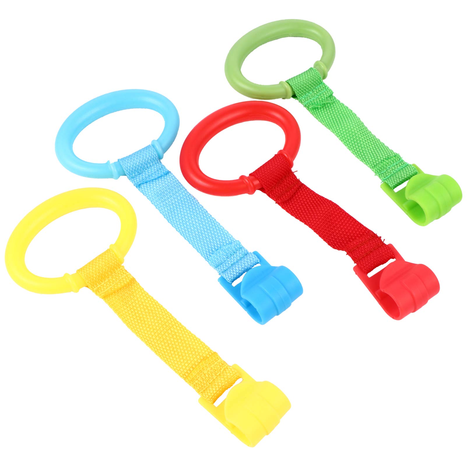 4pcs Pull Ring Baby Bed Stand Up Rings Walking Assistant Pull Up Ring Hanging Rattle Toys Safety Straps Harness Straps for Strollers