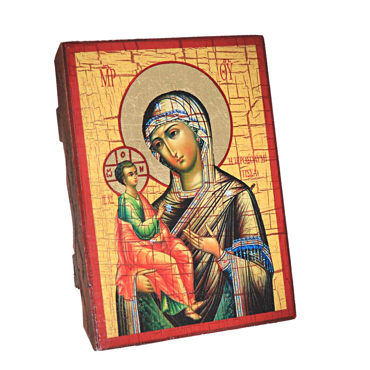 NKlaus Mother of God of Jerusalem, Christian wood icon 16x12,5cm handmade 37018