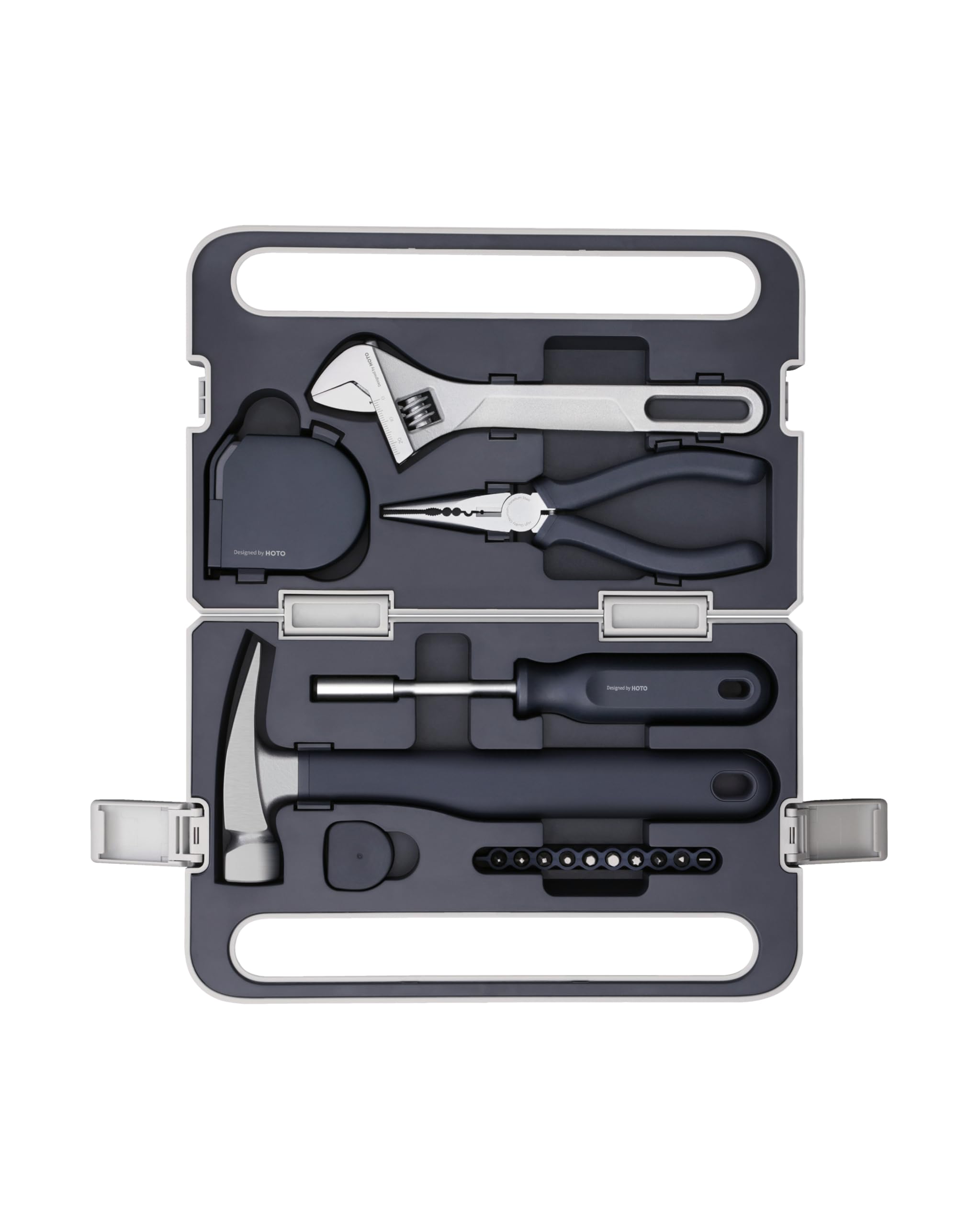 HOTO Manual Screwdriver Tool Kit, Hand Screwdriver Tool Kit, Includes Screwdriver/10 S2-Steel Bits/Spanner/Hammer/Plier/Tape Measure, Hidden Buckle Design