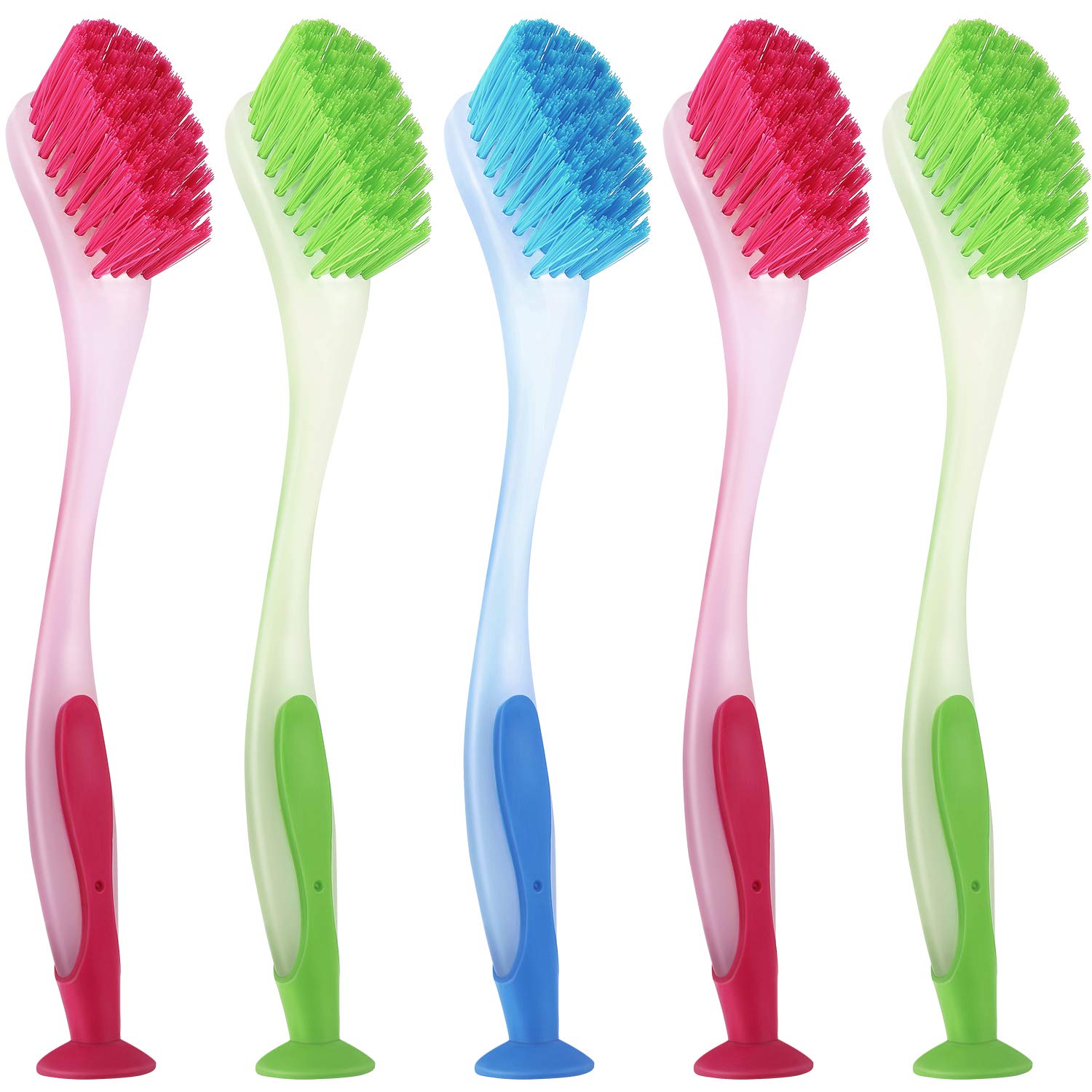 Photo 1 of 5 Pieces Long Dish Brush with Handle Assorted Color Dishwashing Brush with Suction Cup Multipurpose Scrub Cleaning Tool for Kitchen, Toilet, Etc.