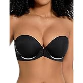 Rasback Strapless Push Up Bras for Women Deep Plunge Thick Padded Add 1 Cup Underwire Bra