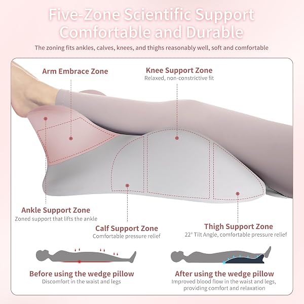 MEMORY FOAM ERGONOMIC WEDGE PRONE PILLOW, BED PILLOW FOR SITTING UP, BACK, NECK, AND LEG PAIN RELIEF, ANTI SNORING, IDEAL FOR MASSAGE, READING, SLEEPING, WITH REMOVABLE WASHABLE COVER (PINK)