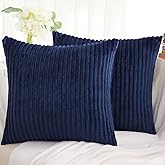 Simmore Decorative Spring Throw Pillow Covers 18x18 Set of 2, Soft Natural Plush Flannel Double-Sided Fluffy Couch Pillow Covers for Sofa Living Room, Navy Blue
