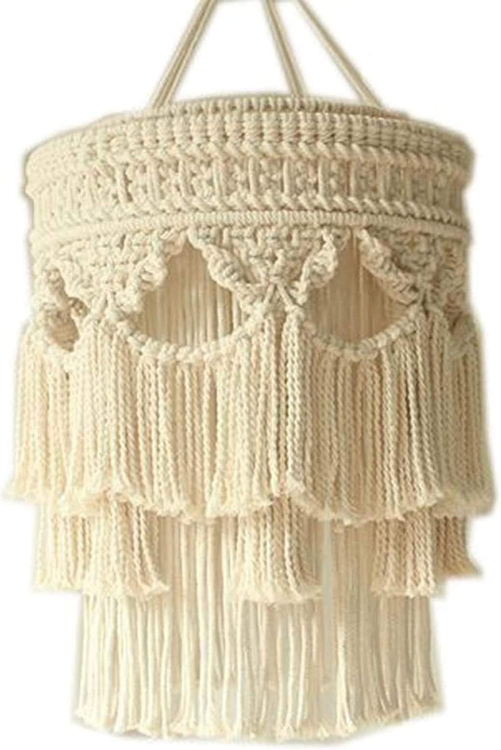 XXLYY Makramee Boho Pendelleuchte Mit Quaste Lampenschirm, Warmweiß, 14