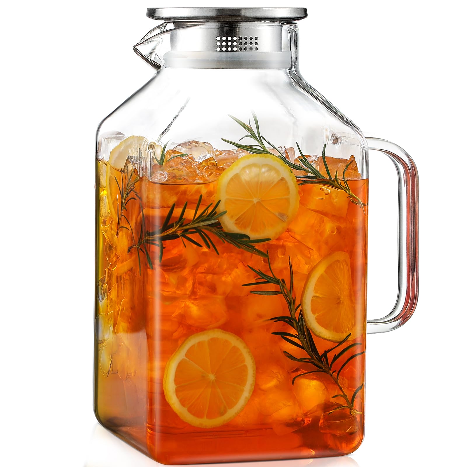 Photo 1 of 1 Gallon Square Glass Pitcher with Lid, Water Pitchers for Fridge, Borosilicate Glass Carafe