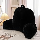 A Nice Night Faux Fur Reading Pillow Bed Wedge Large Adult Children Backrest with Arms Back Support for Sitting Up in Bed/Couch for Bedrest,Black