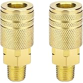 2 Pack 1/4 NPT Male Air Compressor Fittings, Quick Connect Hose Coupler | For M-Style Industrial Air Tools, Industrial Automotive Repair, Brass Pneumatic Chuck Coupler, 300 PSI Rating