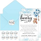 Kisston 50 Sets Bear Baby Shower Thank You Cards 4 x 6 Inch Bear Greeting Cards with 50 Envelopes and Stickers Gift Card for Baby Shower Gender Reveal Birthday Party Favor Supplies for Girl Boy(Blue)