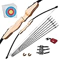 D&Q Wooden Bow and Arrow Set for Beginners Adults Youth,Handmade Wooden Bow and Arrows, Archery Bow Set Right Handed for Practice Target Game
