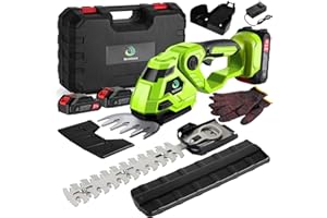 NICKLAUA Cordless Hedge Trimmer，2-in-1 Hedge Trimmer，Cordless Grass Shear & Shrubbery Trimmer with Dual-Action Blade Cutting Capacity,Hedge Shear with 2 PCS Rechargeable Battery and Charger for Garden,Lawn