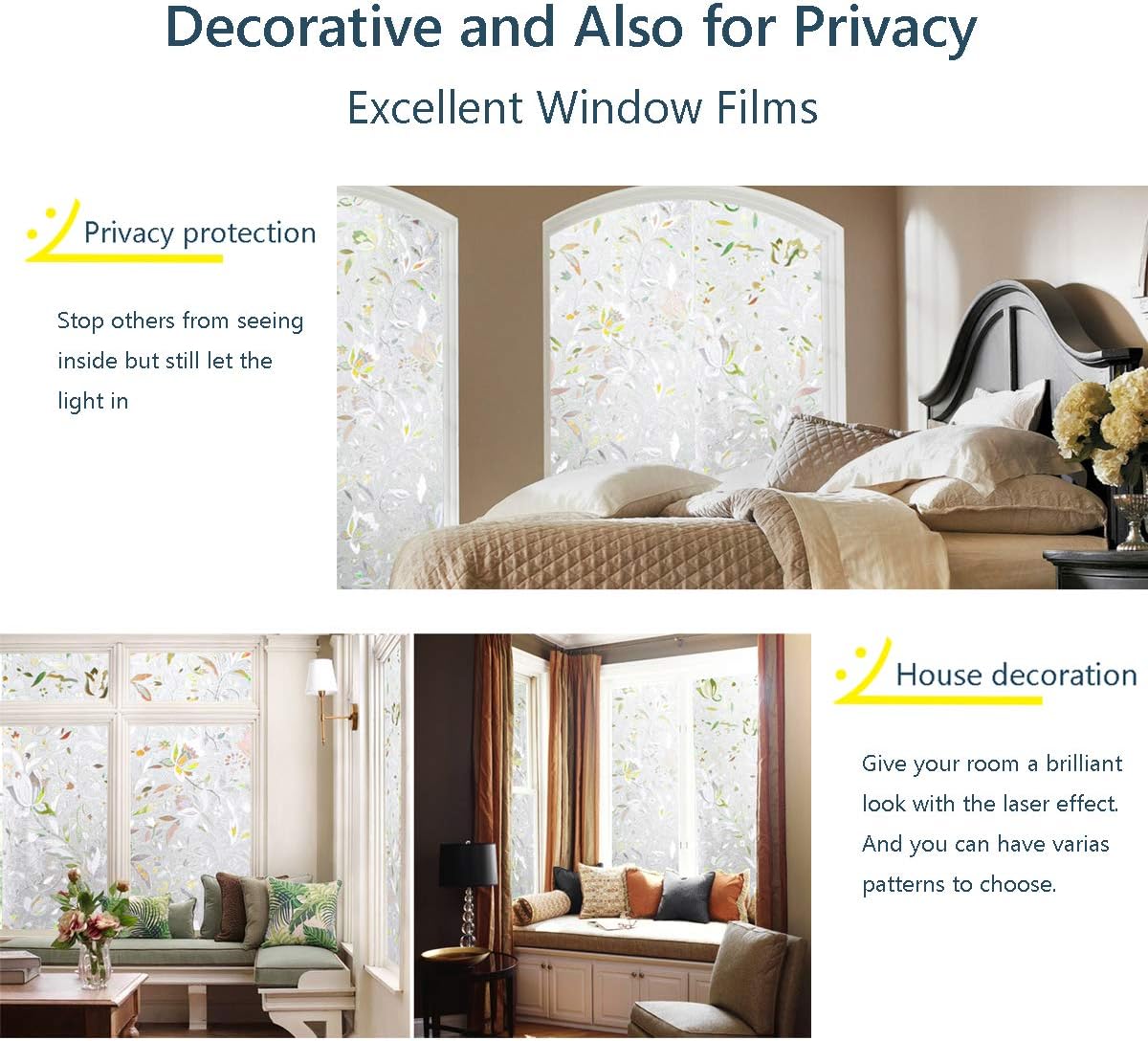 LEMON CLOUD Window Film Privacy, Frosted Opaque Glass Films, Non Adhesive Static Cling Heat Control, Tint Decorative Film - Image 3