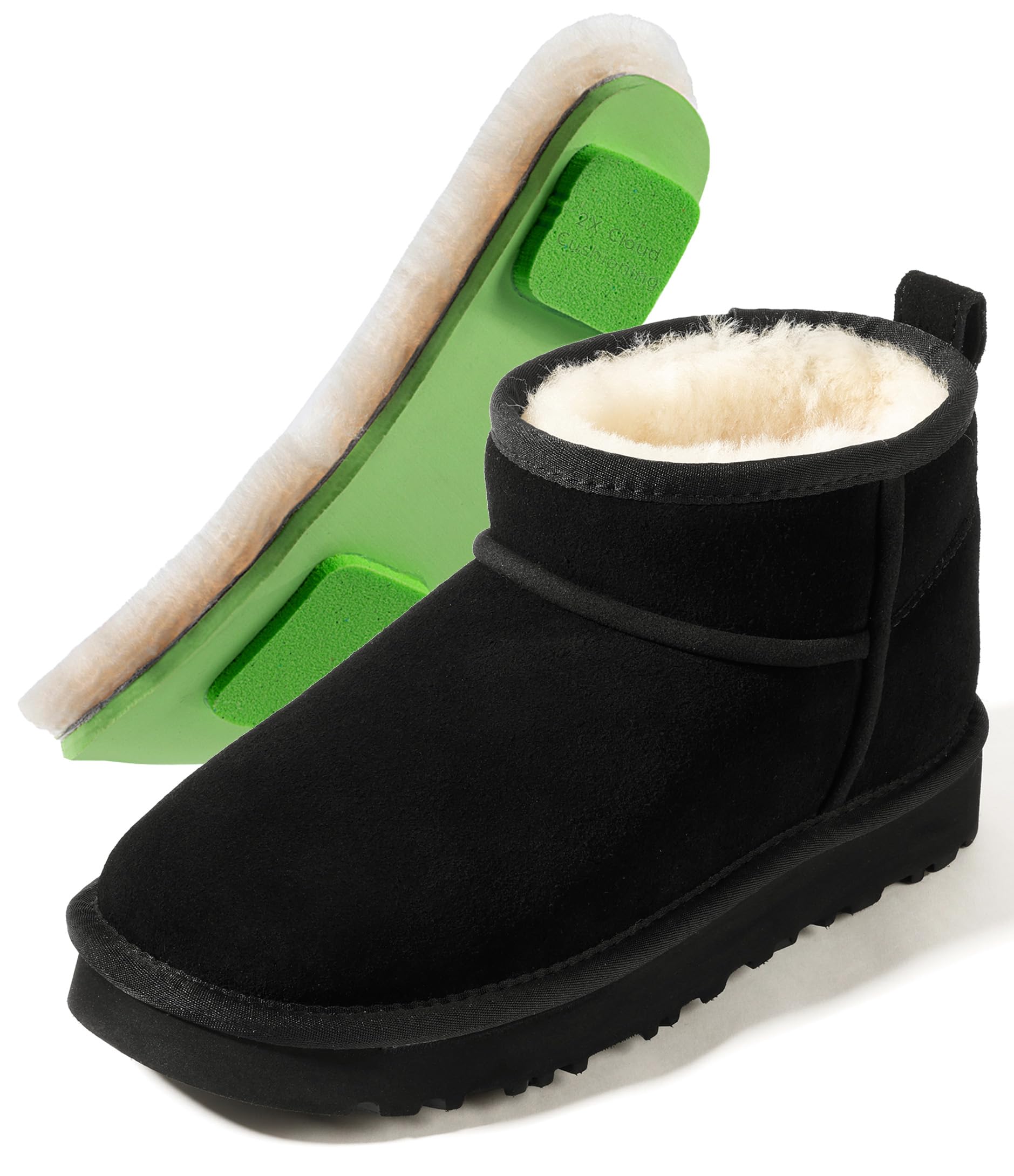 Mel&Syd 100% Australian Sheepskin Mini Boots: -22℉~59℉ Thermal Ankle Booties Daily Comfort - Waterproof Suede Breathable Winter Shoes for Professional Women Urban Commute & Office Wear Image