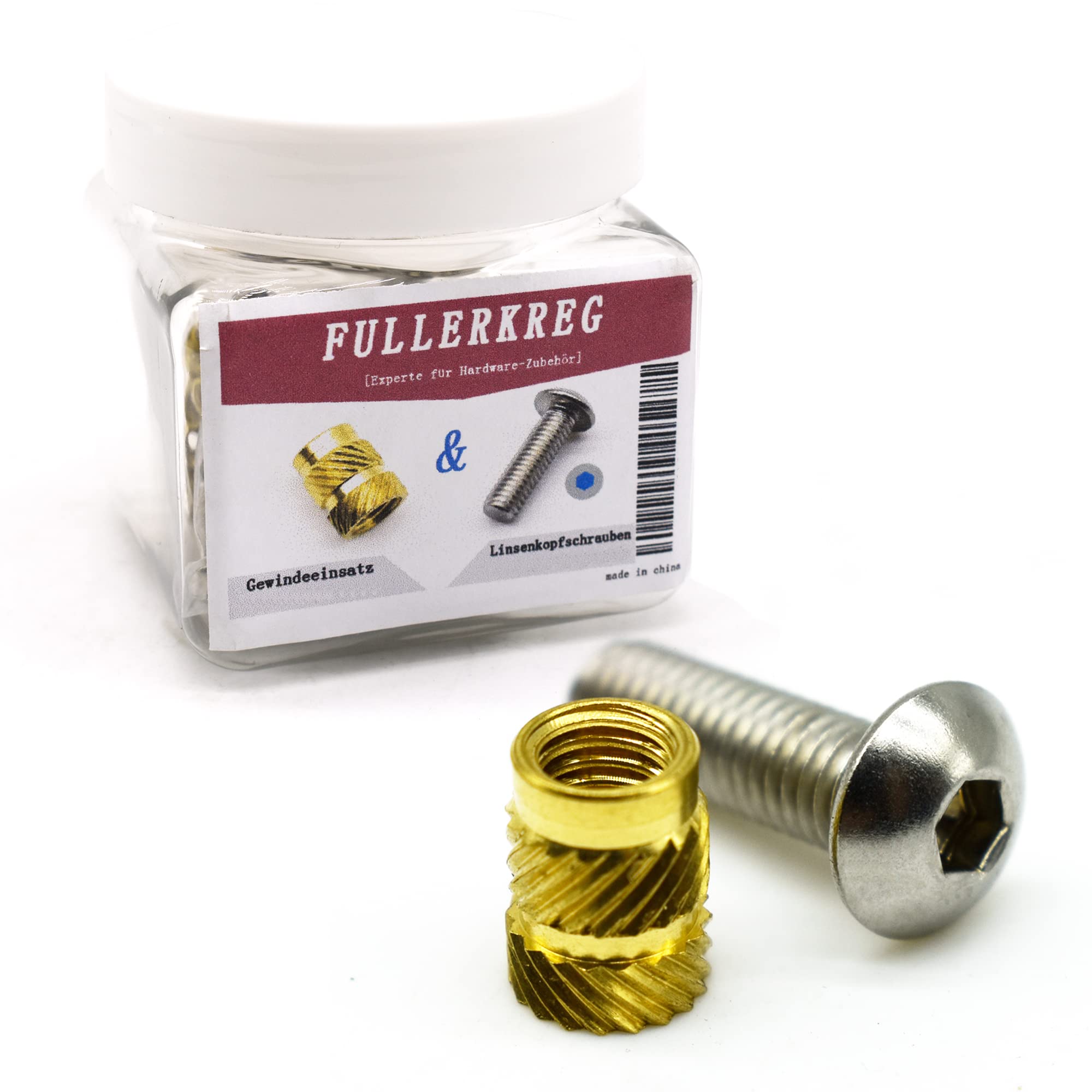 FULLERREG Threaded Insert M8 x 12.7 (20 Pieces) Brass - Heat or Ultrasonic in 3D Printing Parts + Panhead Screws with Hex Socket (ISK) M8 x 18 Stainless Steel A2 (Pack of 20)