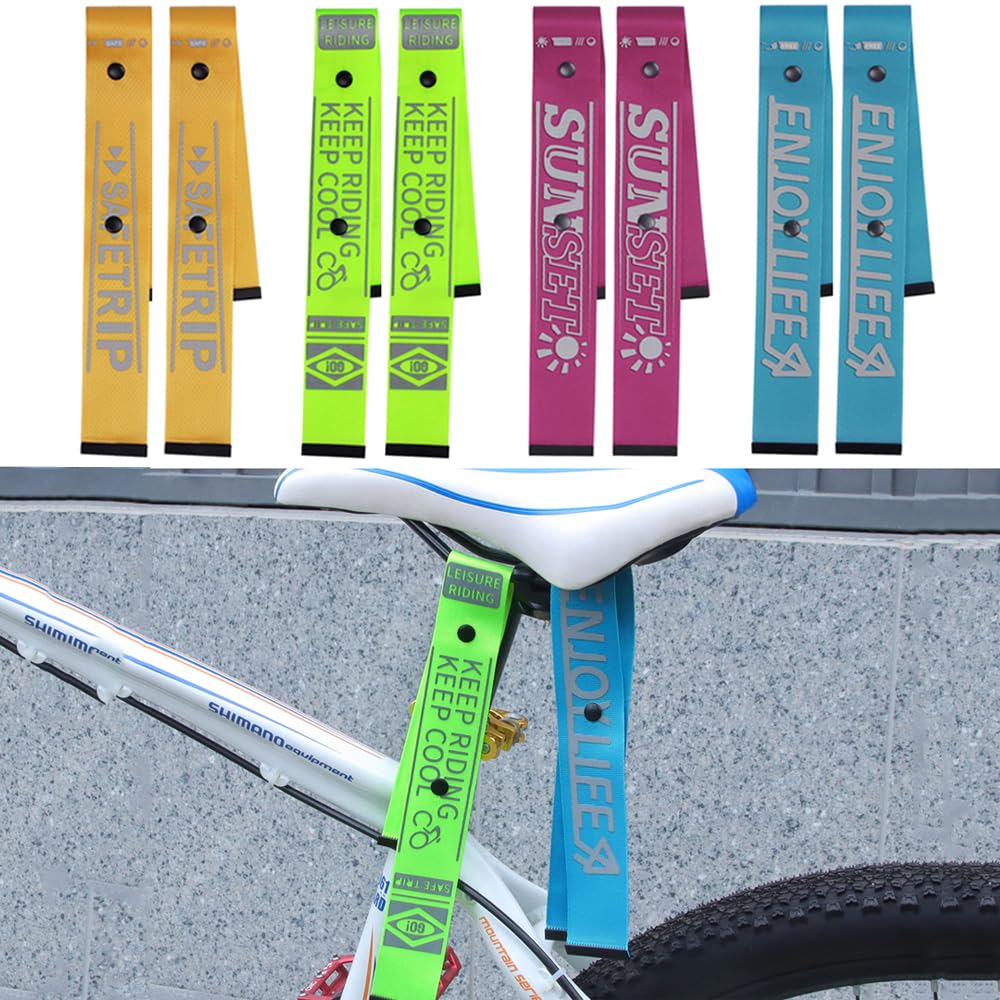 CYSKY 8 Pieces Bike Riding Reflective Straps, Saddle/Handlebar/Frame Decoration Bands, Reflective Safety Warning Pendant for Night Riding (8 Pieces)