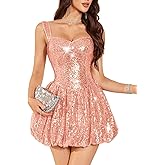 YHHOWEP Women‘s Sparkly Sequin Mini Dress Bubble Cocktail Birthday Club Party Short Homecoming Dresses for Teens