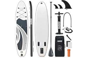 SUDOO Inflatable Stand Up Paddle Board 10‘x30‘‘, Ultra-Light SUP Board with Backpack, Pump, Paddle, Coil Leash, 3 Fins, Repair Kit, Stable SUP with Non-Slip EVA Deck for Adults & Youth