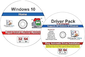 Computer Werx Compatible with Windows Replacement for 10 Home 32/64 Bit DVD install recovery restore & repair DVD plus Drivers Pack