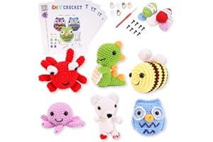KIMOCHIII Beginner Crochet Kit for Adults and Kids,Crochet Animal Kit with Step-by-Step Video and Booklet Tutorials,Dinosaur,Octopus,Bee,Owl,Bear,Crab with 40%+Upgraded Yarn