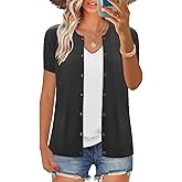 FreshNight Women's 2025 Short Sleeve Cardigan Button Up Hollowed Out Crewneck Shrug Sweaters Knit Sweater Tops Lightweight