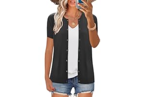 FreshNight Women's 2025 Short Sleeve Cardigan Button Up Hollowed Out Crewneck Shrug Sweaters Knit Sweater Tops Lightweight