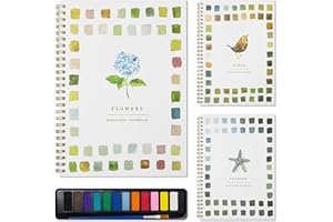 JLTFSTR Beginner Watercolor Painting Kit Watercolor Workbook Coloring Book 12 Colors Paint Set with Brush,Easy Nature Scenes Beginner Friendly Watercolor Paint Set Gift for Adults Teens. (Flowers)