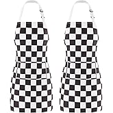 Ohocut 2 Pack Checkered Kitchen Apron, Black White Checkerboard Aprons for Women with Pockets, Aesthetic Cute Trendy Chef Apron for Men, Waterproof Aprons for Cooking