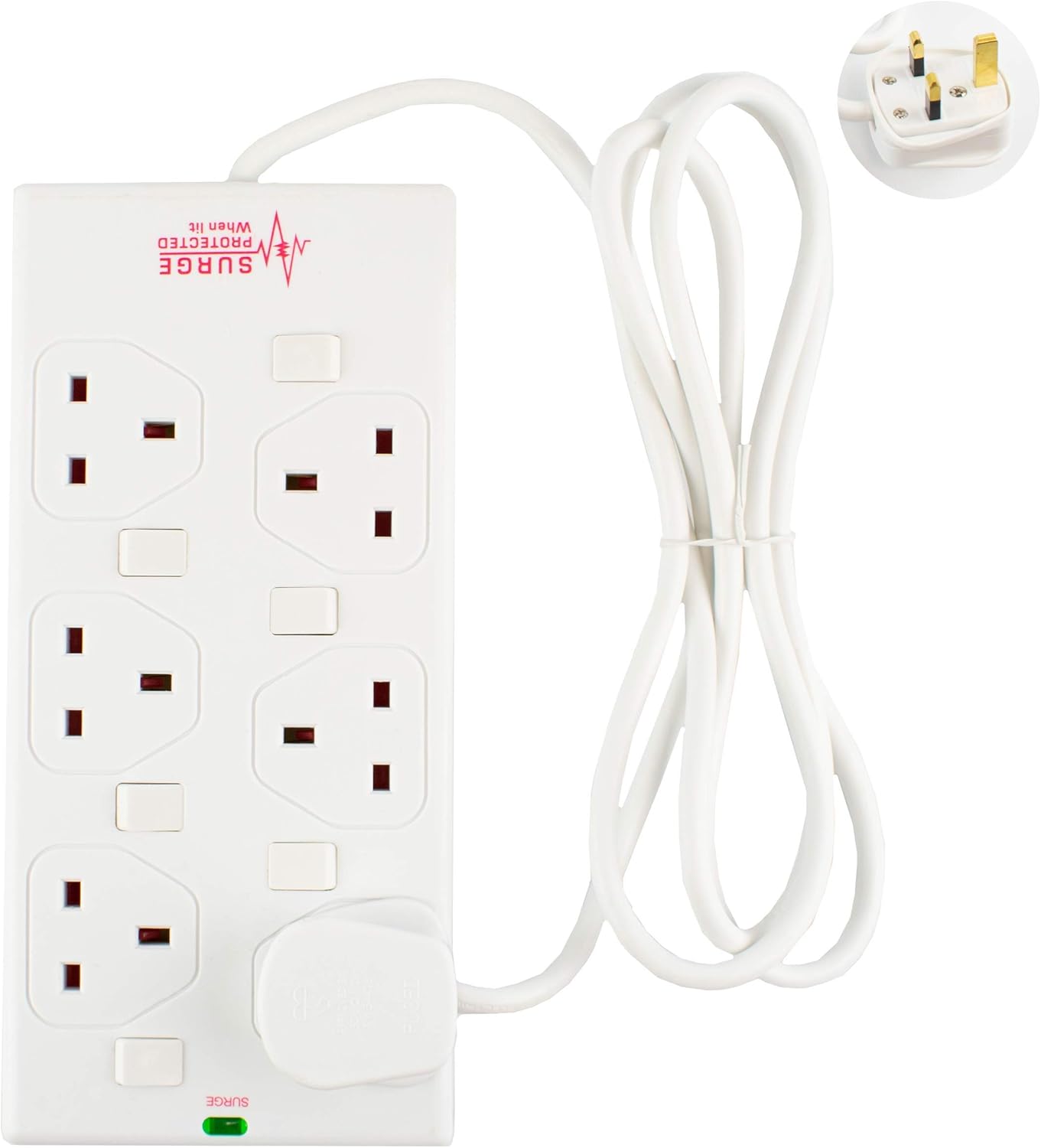 ICHOOSE LIMITED 6 Way Switched Extension Lead 2m Cable Surge Protected