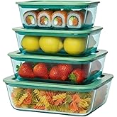 Crispa Teal Glass Food Storage Containers with Glass Lids, 8-Piece Set Meal Prep - 2x 40oz & 2x 20oz, 100% Plastic-Free Leakproof Airtight, Freezer Oven Microwave Safe