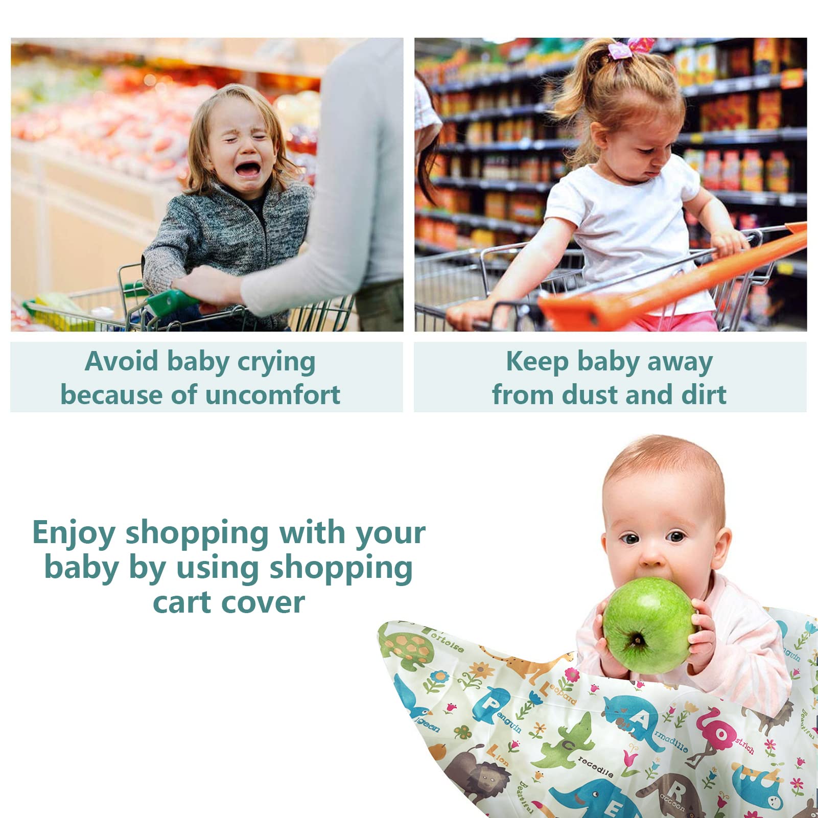 Shopping Cart Cover for Baby, High Chair Cover, Cart Cover for Babies, Kids& Toddlers, Portable 2-in-1 Design, Includes Free Carry Bag for Market and Resturant Use(Cute Zoo)