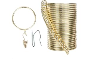 Curtain-Clip Rings with Hooks Drapery-Decorative - 1.5 Inch Inside Diameter Included Pin Hooks and Clips Designed to Effortlessly Hold Up 2 Standard Curtains 24Pcs Gold Exselens