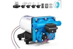 Heuyrao Rv Water Pump 12V DC Quiet 5.5GPM 70PSI,4 Chamber Self Priming Diaphragm Fresh Water Pressure Pump with Pressure Switch Strainer for RV Marine,Camper,Boat,Garden,Travel Trailer