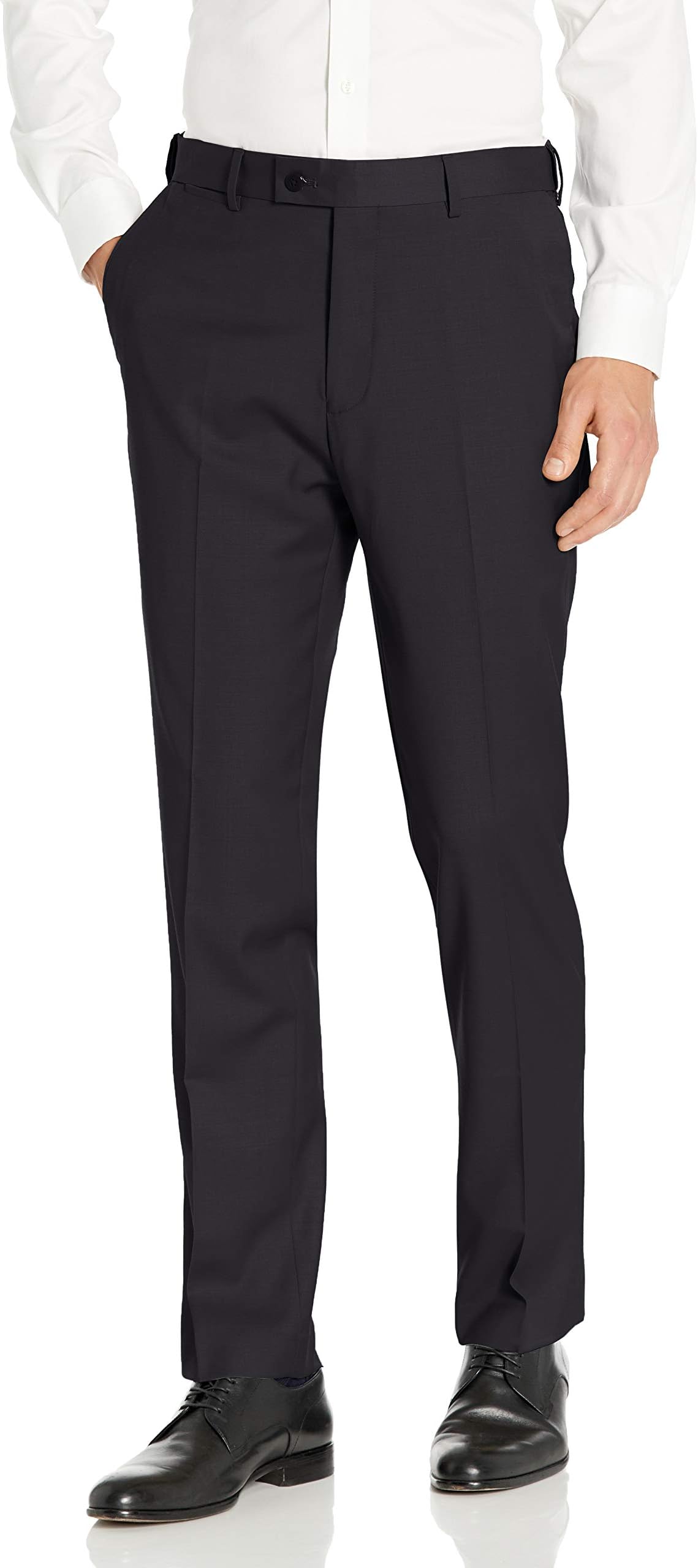 Louis Raphael ROSSO Men's Flat Front Washable Stretch Wool Blend Dress Pant with Comfort Waistband