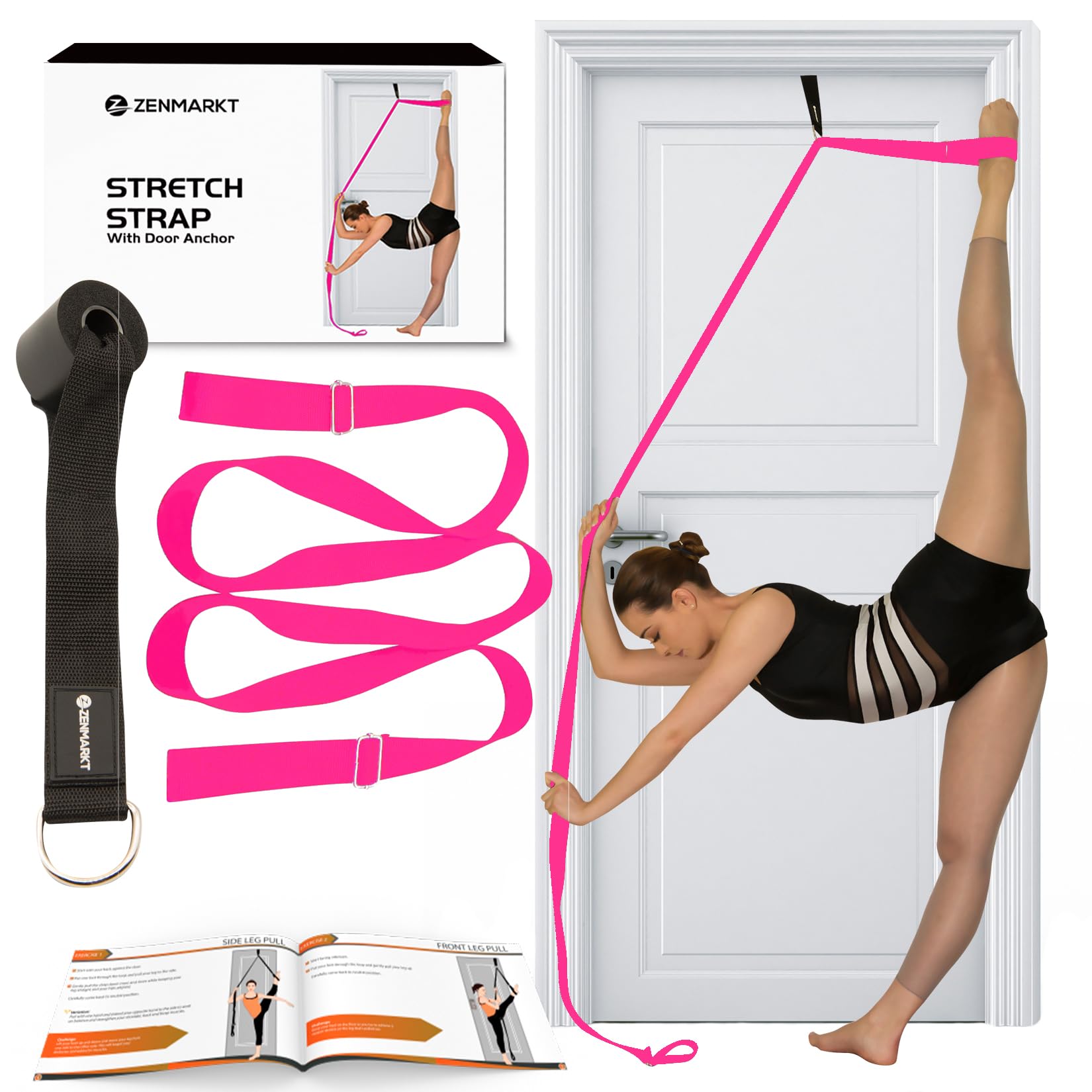 Photo 1 of Stretching Strap With Door Anchor - Stretching Equipment to Improve Legs Flexibility - Splits Trainer For Home Ideal In Ballet, Dance, Cheerleading, Taekwondo, Yoga, Pole Dancing & Gymnastics (Pink)