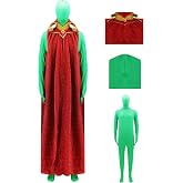 Tvnxdgl Martian Costume Mens Green Alien Cosplay Bodysuit with Cloak Full Body Greenman Suit for Adult Halloween Fancy Dress